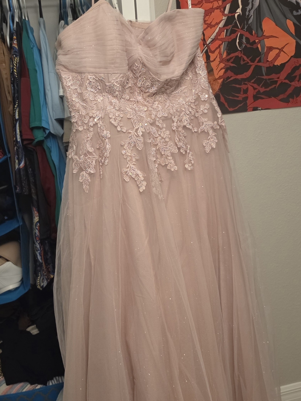 Jules & Cleo Blush Pink Lace Strap Evening Dress